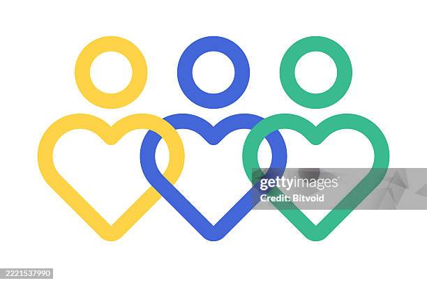 community support icon – colorful people with heart symbols, teamwork, diversity, unity concept vector - family gathering stock illustrations