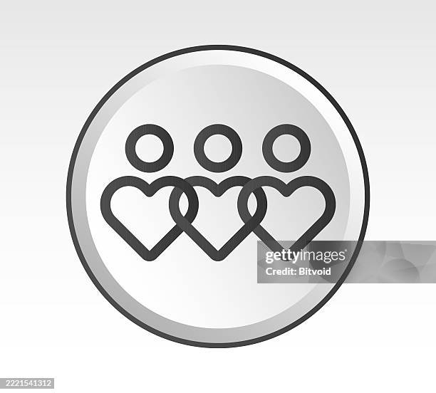 monochrome community icon – heart and people symbol in round button - unity logo stock illustrations