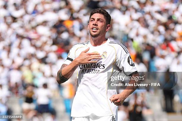 Federico Valverde of Real Madrid C. F. Celebrates scoring his team's third goal during the FIFA Club World Cup 2025 group H match between Real Madrid...