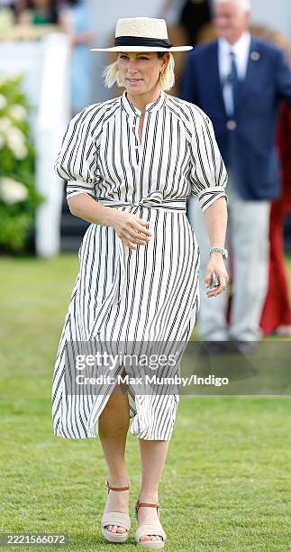 Zara Tindall attends the Out-Sourcing Inc. Royal Windsor Cup Final polo match and a carriage driving display by the British Driving Society at Guards...