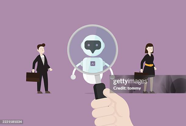 company looking ai replace human job, machine learning in office - chatbot human stock illustrations