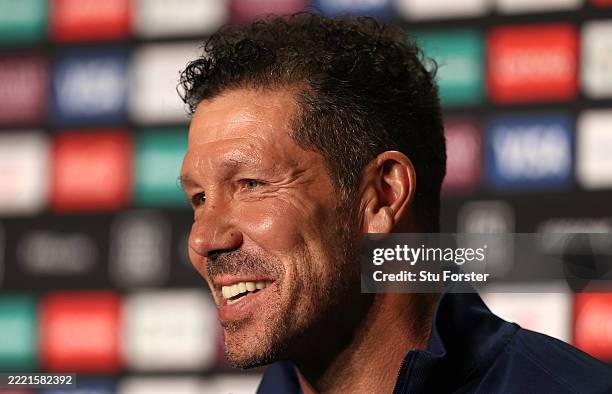Diego Simeone Head Coach of Atletico de Madrid faces the media during the Press Conference ahead of their FIFA Club World Cup 2025 match against...