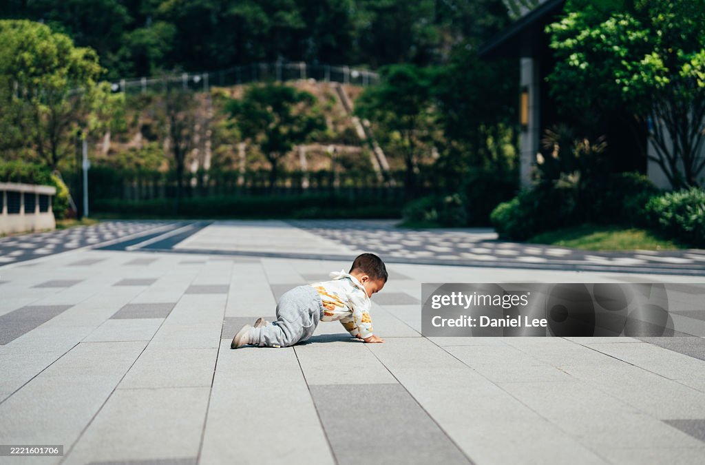 Baby boy crawling
