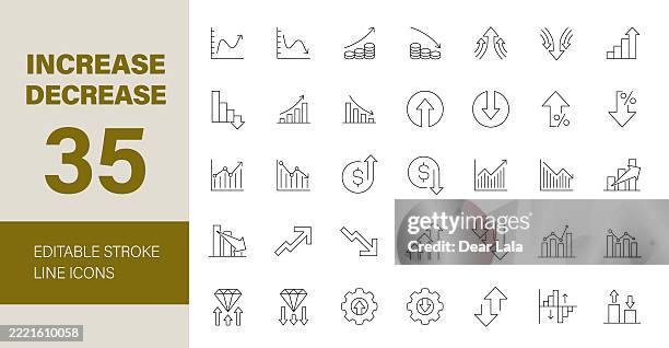 increase and decrease line editable icon set. - moving down stock illustrations