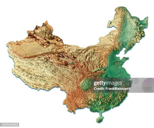 china 3d render topographic map color isolated - tien shan mountains stock pictures, royalty-free photos & images