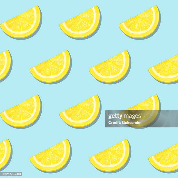watercolor hand painted lemon slices seamless pattern. spring, summer concept background. - lemon tree stock illustrations