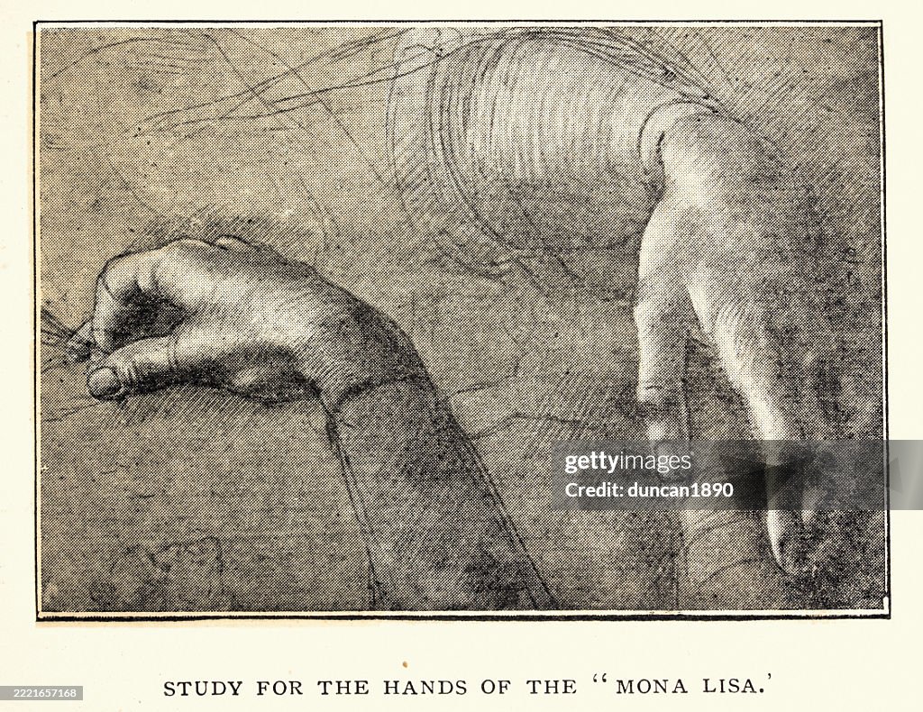 Study of hands for the Mona Lisa by Leonardo da Vinci, renaissance art
