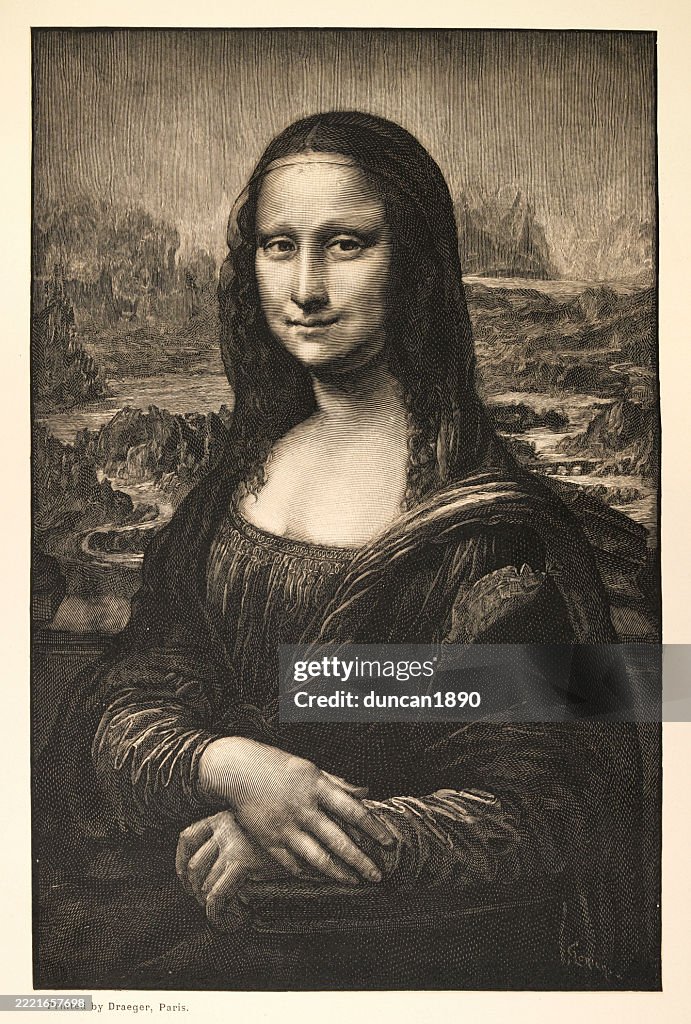 Etching after the Mona Lisa by Leonardo da Vinci, renaissance art
