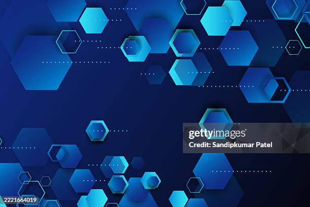 hexagons pattern on blue background. genetic research, molecular structure. - hexagon pattern vector stock illustrations