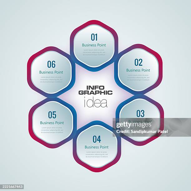hexagon diagram infographic template - six step process stock illustrations