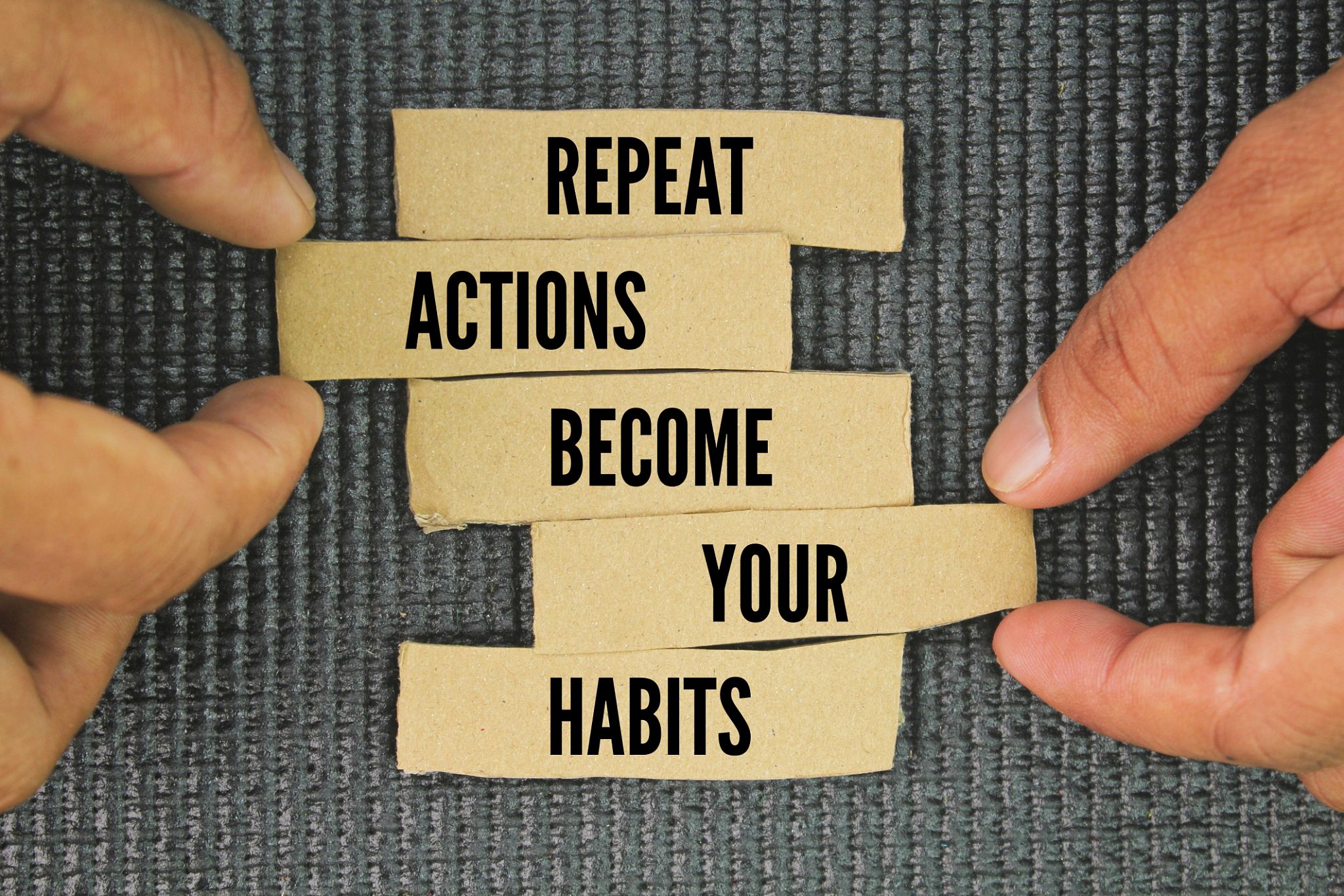 Inspirational and motivational words or quotes repeat actions become your habits. the concept of consistency or continuous doing Inspirational and motivational words or quotes repeat actions become your habits. the concept of consistency or continuous doing