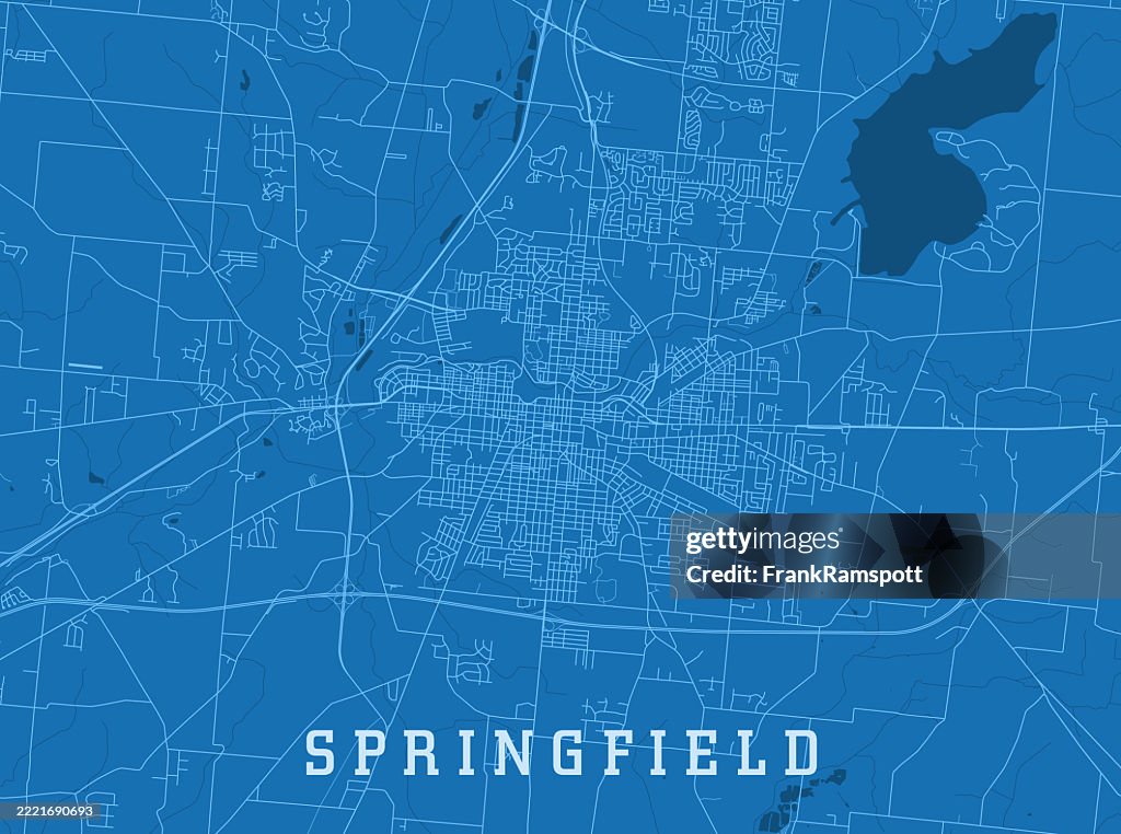 Springfield OH City Vector Road Map Blue Horizontal