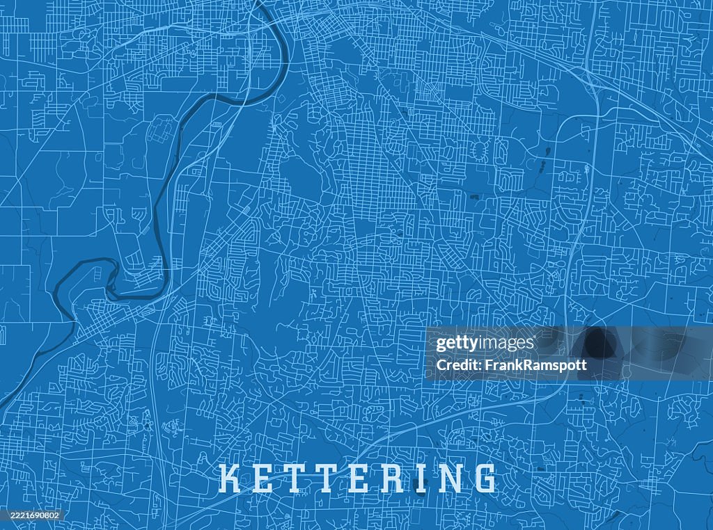 Kettering OH City Vector Road Map Blue Horizontal