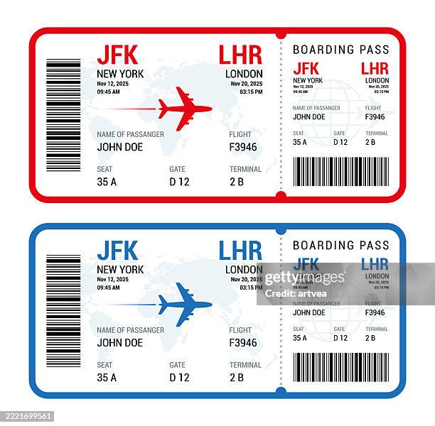 boarding pass, airplane ticket set. - boarding pass invitation stock illustrations