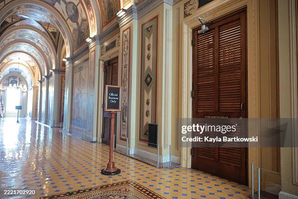 The doors to the Senate Parliamentarian's office are seen in the U.S. Capitol on June 23, 2025 in Washington, DC. The Senate Finance Committee began...