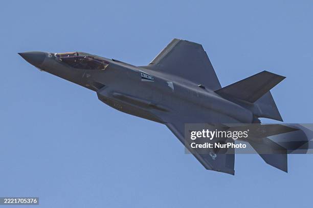 Lockheed Martin F-35 Lightning II a fifth generation fighter jet during a flight demonstration at Paris Air Show 2025 at Le Bourget Airport. The F35...
