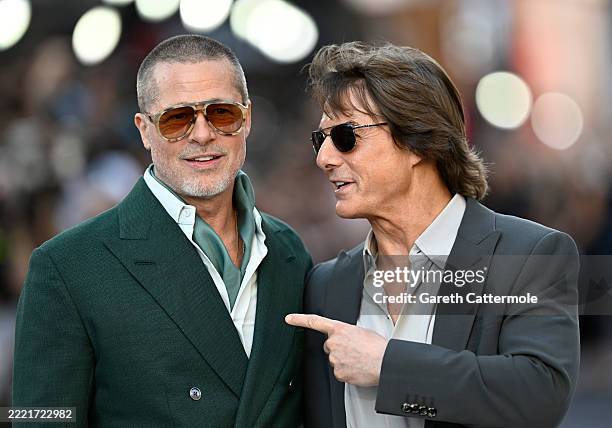 Brad Pitt and Tom Cruise attend the European Premiere of F1 ® The Movie at Cineworld, Leicester Square on June 23, 2025 in London, England.