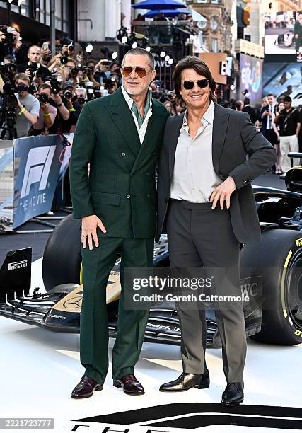 Brad Pitt and Tom Cruise attend the European Premiere of F1 ® The Movie at Cineworld, Leicester Square on June 23, 2025 in London, England.