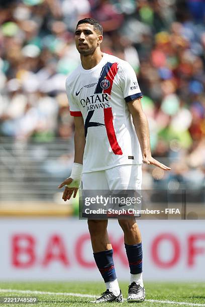 Achraf Hakimi of Paris Saint-Germain celebrates after scoring his team's second goal during the FIFA Club World Cup 2025 group B match between...
