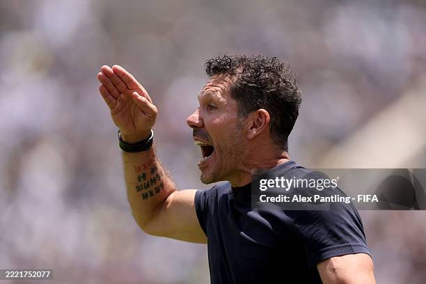 Diego Simeone, Head Coach of Atletico De Madrid, reacts during the FIFA Club World Cup 2025 group B match between Club Atletico de Madrid and...