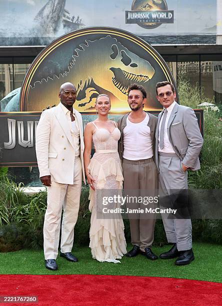 Mahershala Ali, Scarlett Johansson, Jonathan Bailey and Rupert Friend attend the "Jurassic World Rebirth" New York Premiere at Lincoln Center on June...