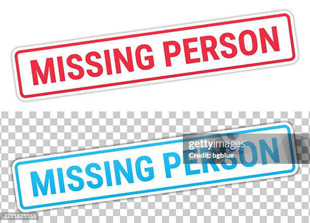 missing person - red and blue labels on blank background - missing person vector stock illustrations