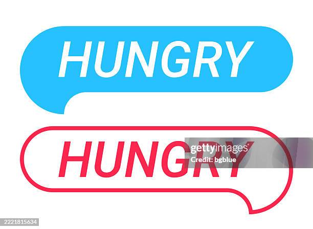 hungry - blue and red speech bubble on white background - famine stock illustrations