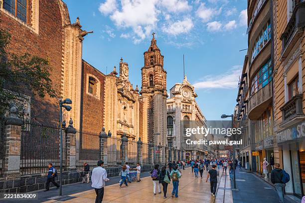 avenida francisco i. madero, commonly known as madero street, is a historically significant pedestrian street in mexico city's historic center - mexico city stock pictures, royalty-free photos & images