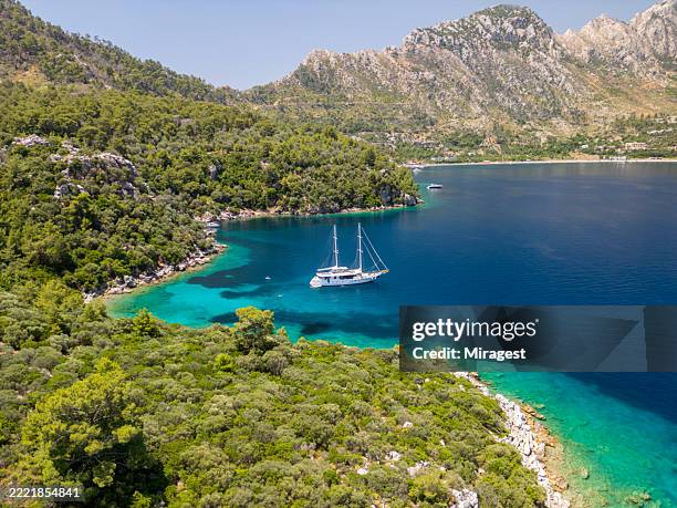 sailboat trip and sea tourism. - aegean sea stock pictures, royalty-free photos & images