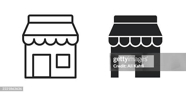 store thin line and glyph solid icon. editable stroke and perfect pixel isolated on transparent background - empty store front window stock illustrations