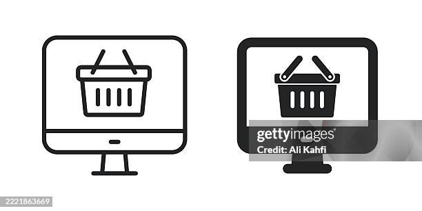 e-commerce thin line and glyph solid icon. editable stroke and perfect pixel isolated on transparent background - shopping basket stock illustrations