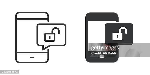 phone lock thin line and glyph solid icon. editable stroke and perfect pixel isolated on transparent background - iphone notification stock illustrations