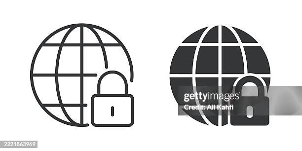 network security thin line and glyph solid icon. editable stroke and perfect pixel isolated on transparent background - global security stock illustrations