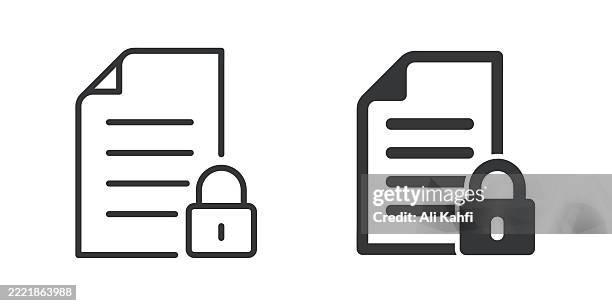 document lock thin line and glyph solid icon. editable stroke and perfect pixel isolated on transparent background - confidentiality agreement stock illustrations