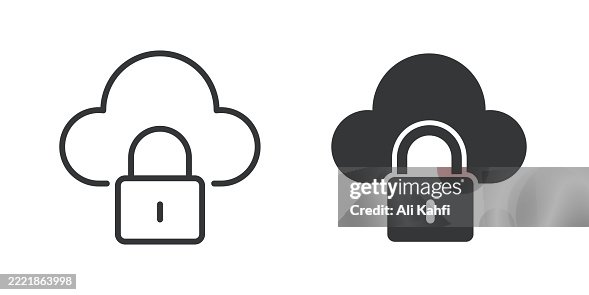 Cloud Security thin line and glyph solid icon. Editable stroke and perfect pixel isolated on transparent background Cloud Security thin line and glyph solid icon. Editable stroke and perfect pixel isolated on transparent background
