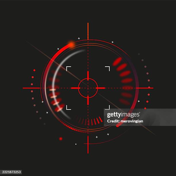 illustrazioni stock, clip art, cartoni animati e icone di tendenza di interfaccia hud di puntamento rosso digitale futuristica - mirino