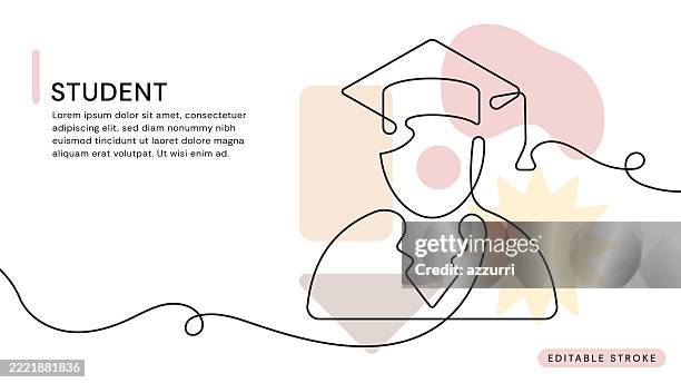student continuous line icon - graduation gown vector stock illustrations