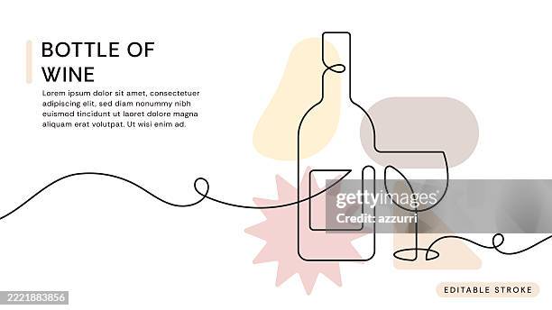 bottle of wine continuous line icon - vineyard stock illustrations