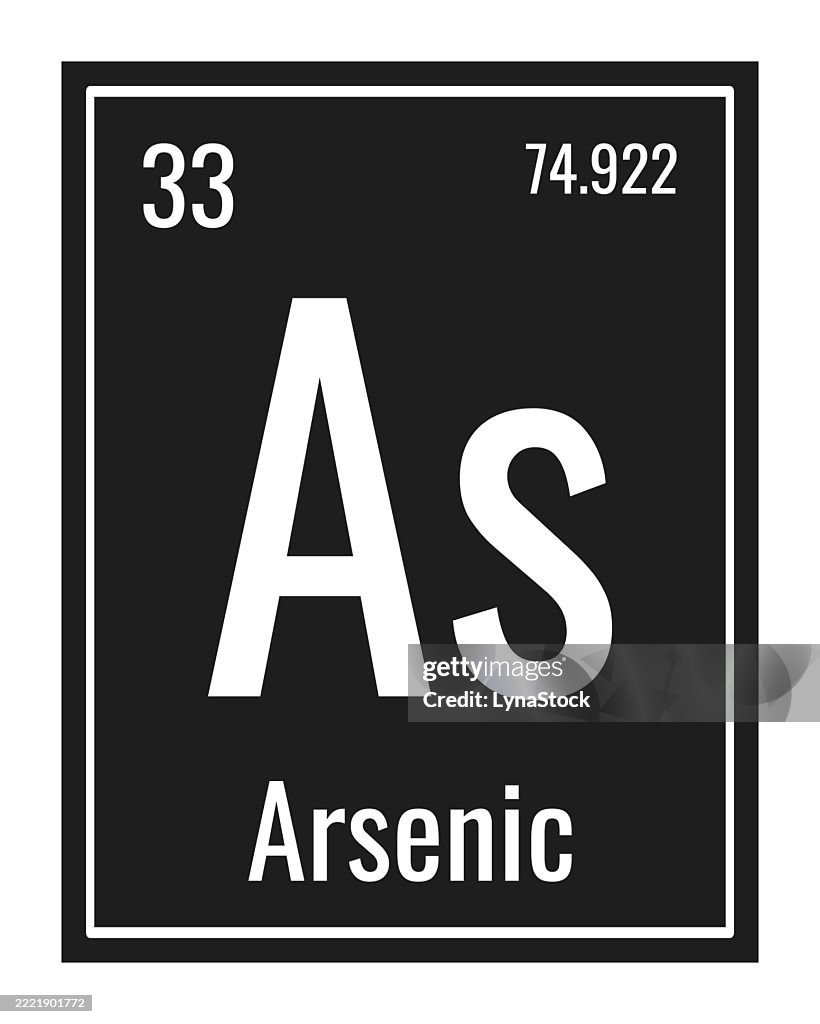 Arsenic symbol. Chemical element of the periodic table. Vector illustration isolated on white background. Glass sign.