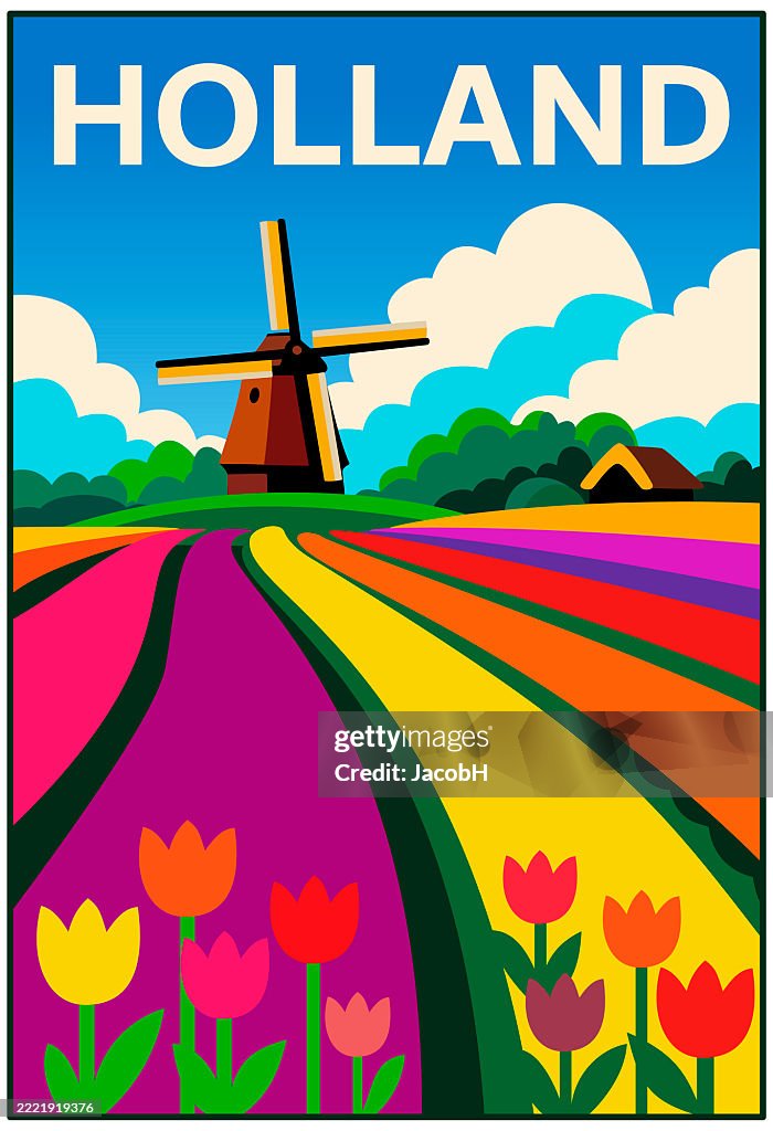 Holland Tulips Windmill Logo