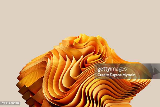 flowing orange ribbon folds – abstract 3d illustration - digital composite stock pictures, royalty-free photos & images