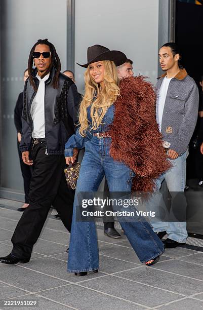 Jay-Z, Beyoncé and Daniel Julez Smith Jr. Are seen attending the Louis Vuitton Menswear Show Spring/Summer 2026 as part of Paris Fashion Week on June...
