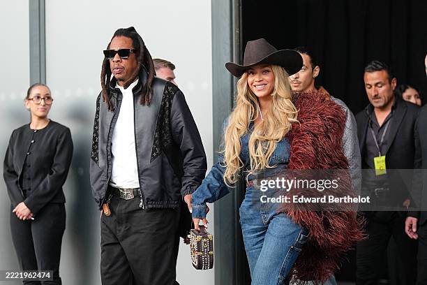Jay-Z and Beyoncé Knowles / Beyonce attend the Louis Vuitton Menswear Spring/Summer 2026 show as part of Paris Fashion Week on June 24, 2025 in...