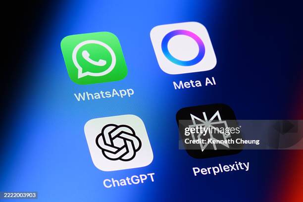 whatsapp messenger, meta ai, chatgpt, perplexity mobile apps - meta stock pictures, royalty-free photos & images