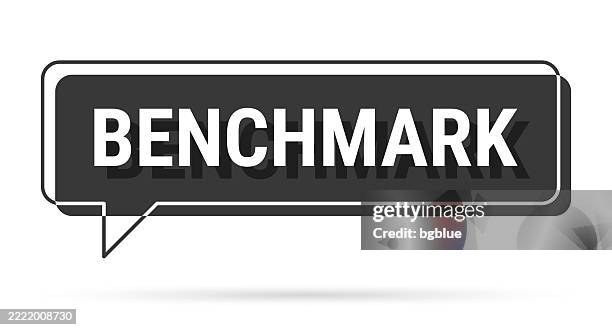 benchmark - 3d black speech bubble on white background - yard stick stock illustrations