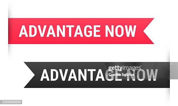advantage now - banner, bookmark, ribbon, label on white background - perks logo stock illustrations