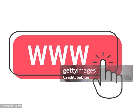 WWW - World Wide Web - Click button with hand cursor on white background WWW - World Wide Web - Click button with hand cursor on white background