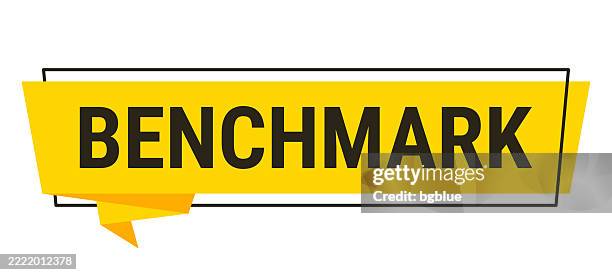 benchmark - yellow speech bubble on white background - yard stick stock illustrations