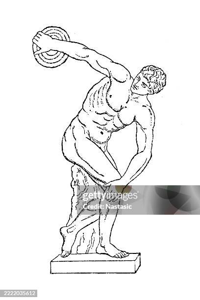 discus thrower, after myron - marble statue stock illustrations