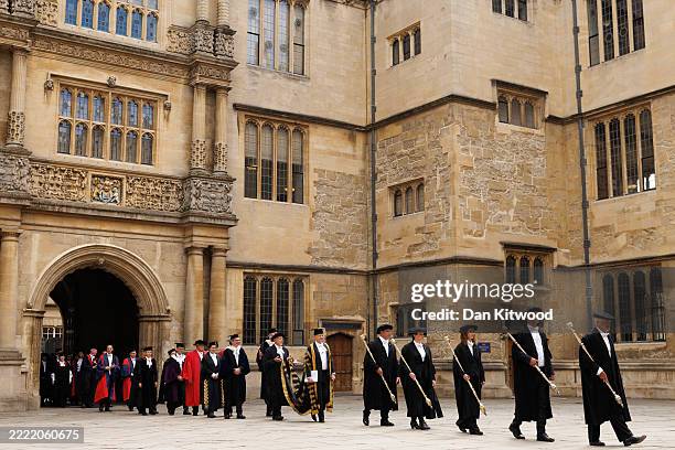 Oxford's 160th Chancellor, Lord William Hague processes during the Encaenia ceremony on June 25, 2025 in Oxford, England. Those receiving honorary...